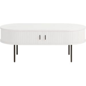 Salontafel - Ovaal - Eikenfineer - Zwart Metalen Onderstel - Opbergruimte