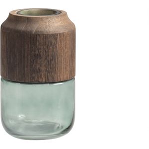 Celeste Vaas Glas/hout Blauw/groen 28x16cm