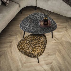 Salontafel set/2 driehoekig patina metal / Brons-, Zilver antiek