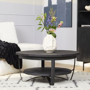 Salontafel rond Mangohout - Industrieel - Salon tafel - Koffietafel - Bijzettafel - Rond - 90 cm - zwart