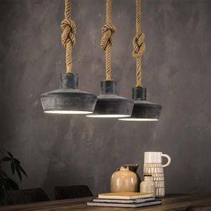 Hanglamp 3x28 betonlook verstelbaar touw / Grijs