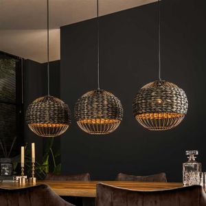 Hanglamp 3x bol waterhyacint / Zwart nikkel