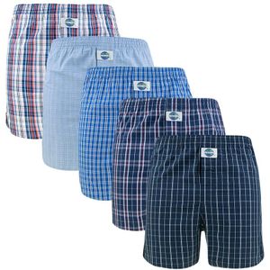 DEAL - 5-pack wijde boxershorts check blauw - Heren