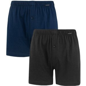 Schiesser - 2-pack wijde boxershort zwart & blauw II - Heren