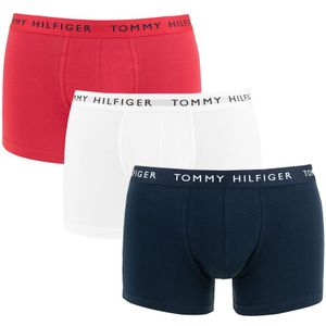 Tommy Hilfiger boxershorts - 3-pack trunks basic logotaille wit, blauw & rood - Heren
