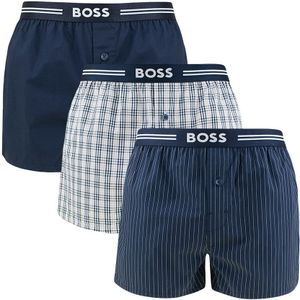 Hugo Boss - BOSS 3-pack wijde boxershorts check striped blauw & wit - Heren