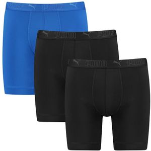 PUMA - 3-pack microfiber long boxershorts sport zwart & blauw - Heren