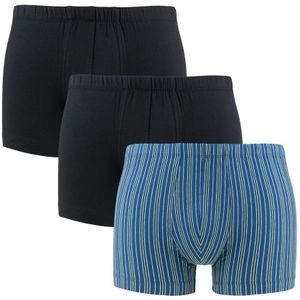 Schiesser - 95/5 3-pack boxershorts double striped blauw & zwart - Heren