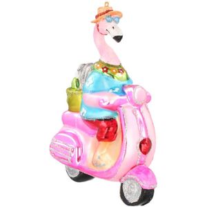 Luxe kersthanger flamingo met scooter 13cm