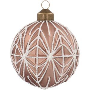 Luxe kerstbal met geometrisch reliëf | Taupe | Glas | 8 cm