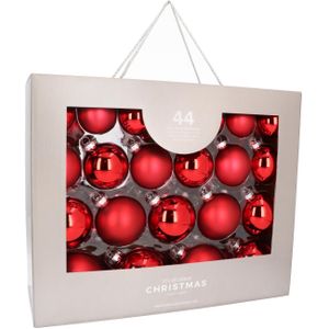 Glazen kerstballen 44 st | Kerstrood | 5-8 cm | In koffer