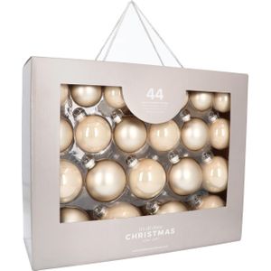 Glazen kerstballen 44 st | Champagne | 5-8 cm | In koffer