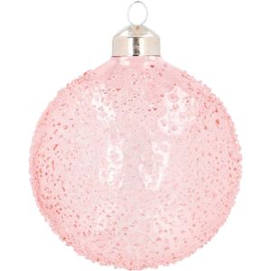 Glazen kerstbal met spikkels | Roze | Transparant | 8 cm