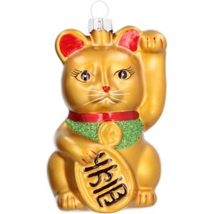 Luxe kersthanger Maneki Neko - zwaaiende kat 11 cm