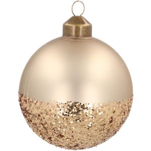 Bijzondere glazen kerstbal taupe met goud glitters 8 cm