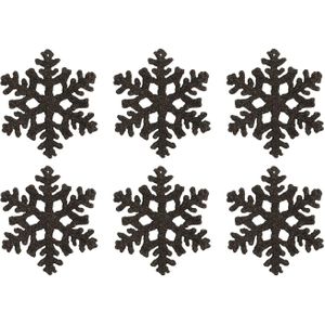 Glitter sneeuwvlokken 10cm zwart mix 6 stuks