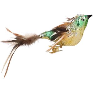 Glazen vogel op clip | Handgeschilderd | Multi | 12 cm
