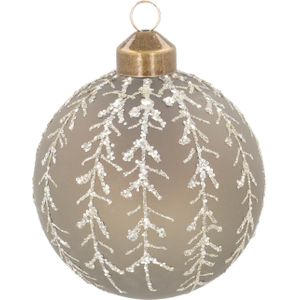 Luxe Kerstbal | Glitterende Takken Decoratie | Glas | 8cm | Taupe
