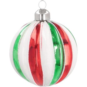 Luxe kerstbal gestreept met glitter | Rood-groen-wit | Glas | 8cm