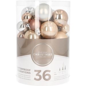 36 kleine kunststof kerstballen home sweet home mix in koker