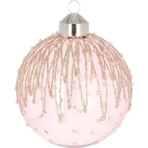 Glazen kerstbal met ijspegels | Roze | 8 cm