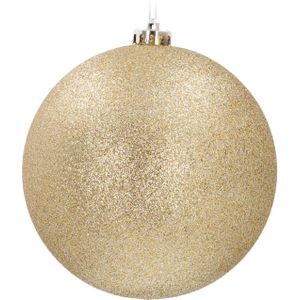 Kunststof XL kerstbal lichtgoud glitter 15cm