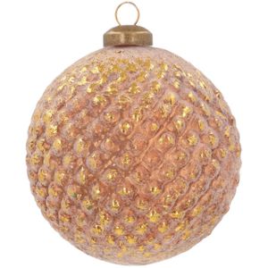 Glazen kerstbal met reliëf | Taupe | 10 cm