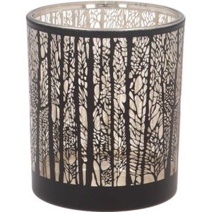 Waxinelichthouder met silhouet van bos | Glas | Zwart-goud | 8cm