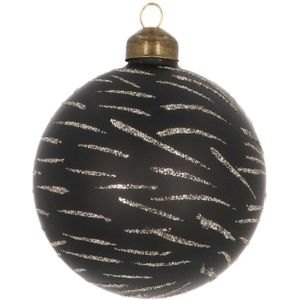 Glazen kerstbal met streepjes | Zwart | 8 cm