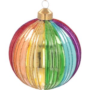 Luxe kerstbal met verticaal relief | Glas | Regenboog | 10cm