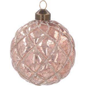 Luxe kerstbal ruitjes | Glas | Antiek roze | 8cm