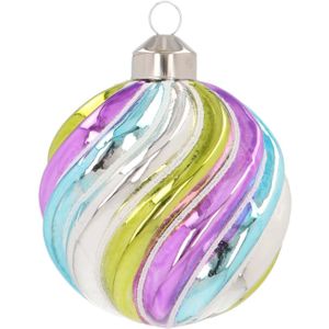 Luxe kerstbal met swirl | Pastelkleuren | Glas | 8 cm
