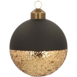 Bijzondere glazen kerstbal mat zwart goud dip dye 8cm