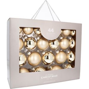 Glazen kerstballen 44 st | Lichtgoud | 5-8 cm | In koffer
