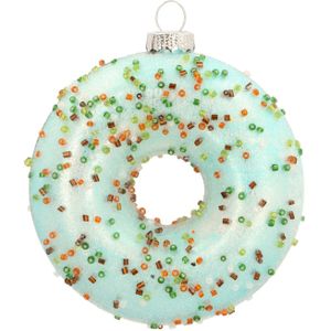 Glazen kersthanger donut | Lichtblauw | 10 cm