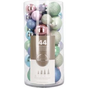 Kerstballen 44 st | Multi pastel | Kunststof | 5-8 cm | In koker