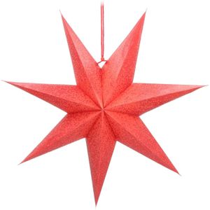 Papieren 7-punts Kerstster | Kerstrood met rode glitter | 45cm