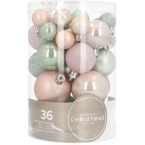 36 kleine kunststof kerstballen romantic pastels in koker