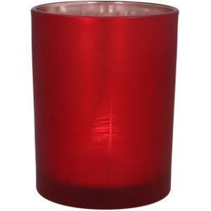 Waxinelichthouder met kerstbomen | Glas | 12,5cm | Rood