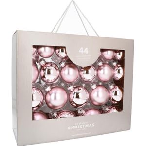 Glazen kerstballen 44 st | Roze | 5-8 cm | In koffer