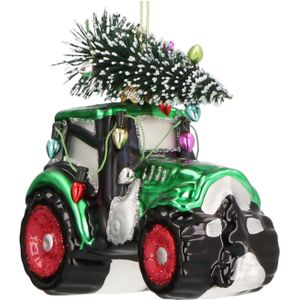 Luxe kersthanger tractor 9 cm groen