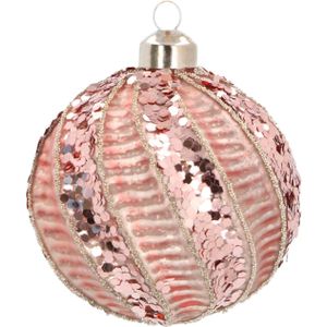 Glazen kerstbal | Roze met swirl | 8 cm