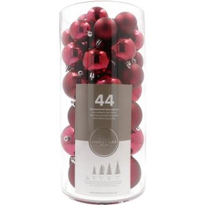 Kerstballen 44 st | Bordeauxrood | Kunststof | 5-8 cm | In koker