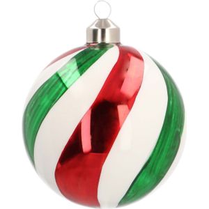 Glazen kerstbal | Rood-groen | 10 cm