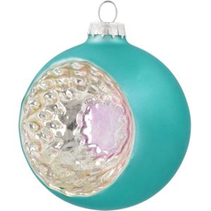 Luxe kerstbal met reflector | Glas | Tealblauw | 8cm