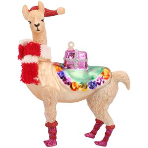 Glazen kersthanger alpaca | Multikleur | 14 cm