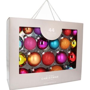 Glazen kerstballen 44 st | Multi | 5-8 cm | In koffer