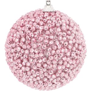 Kerstbal met kraaltjes | Roze | 8 cm