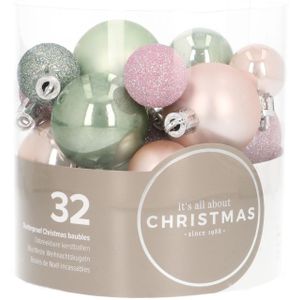 Kerstballen 32 st | Romantic Pastel | Kunststof | 2,5 - 4 cm | In koker