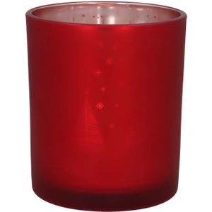 Waxinelichthouder met kerstbomen | Glas | 10cm | Rood